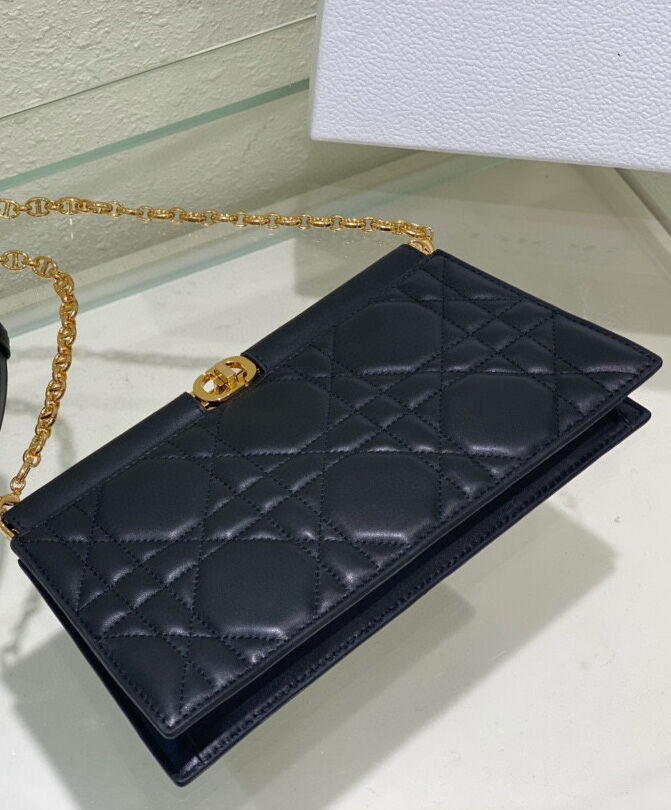 Christian Dior Caro Colle Noire Clutch With Chain
